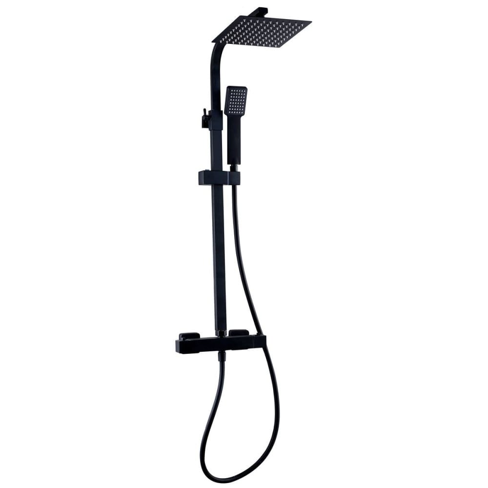 Nero Square Thermostatic Exposed Bar Shower with Overhead Drencher and Sliding Handset