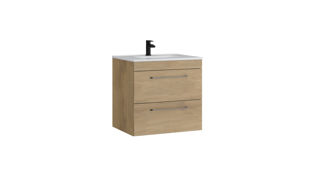 Dove 600mm 2 Drawer Wall Mounted Unit Torro Oak