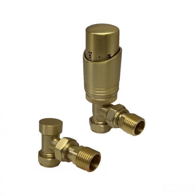Design Twin Pack TRV, Brushed Brass, Angled