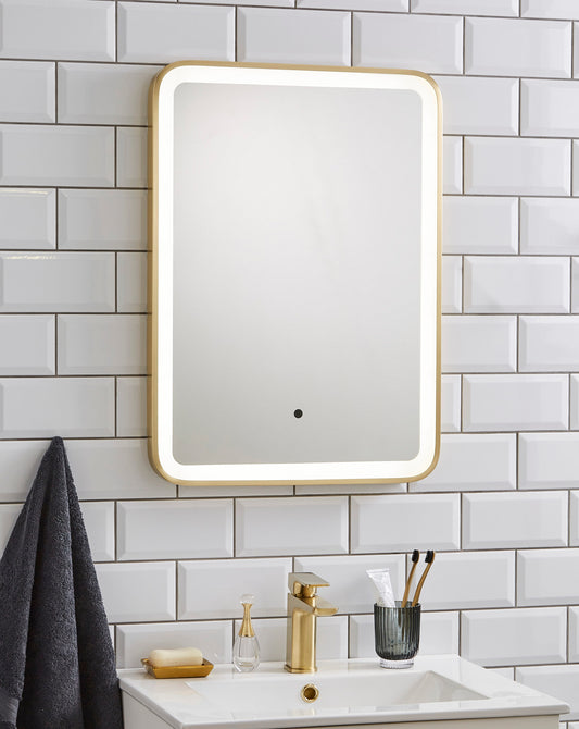 Ottone Square 500X700MM LED MIRROR ANTI-FOG • • 3 TONE AMBIENT LIGHTING • BRUSHED BRASS FRAME • SENSOR SWITCH