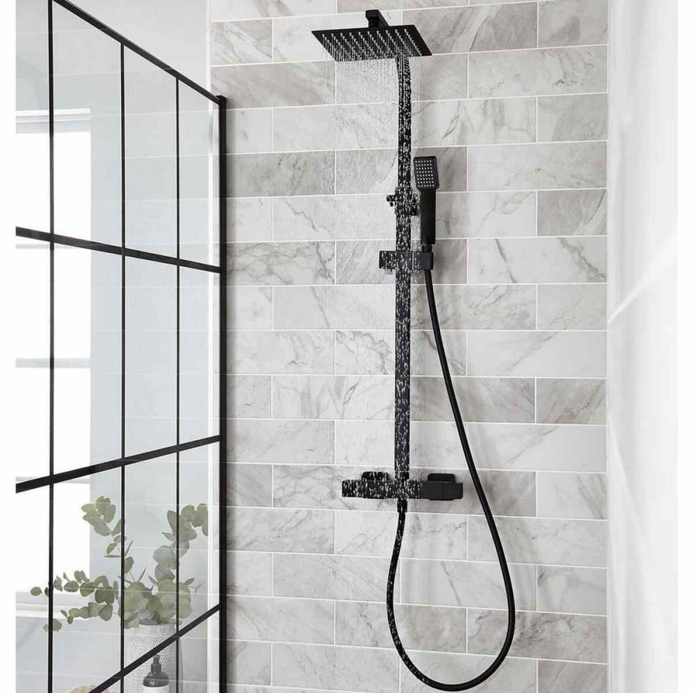 Nero Square Thermostatic Exposed Bar Shower with Overhead Drencher and Sliding Handset