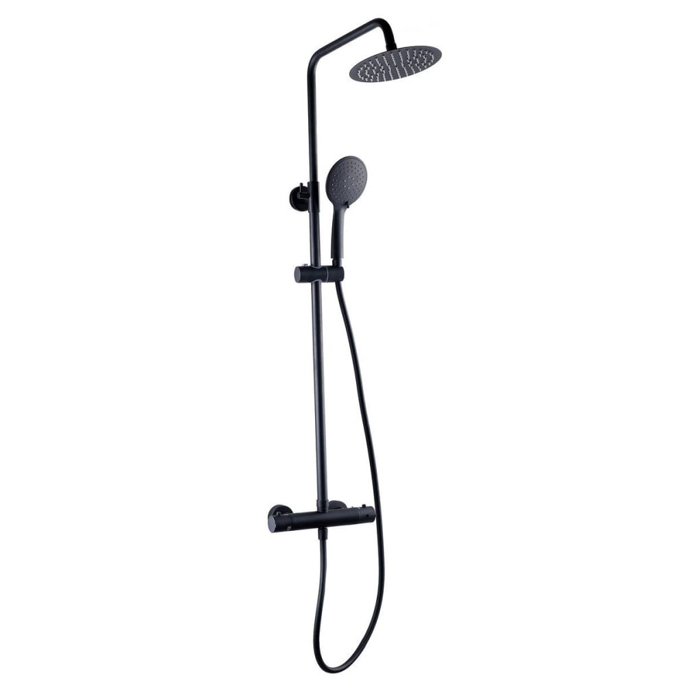 Nero Round Thermostatic Exposed Bar Shower with Overhead Drencher and Sliding Handset